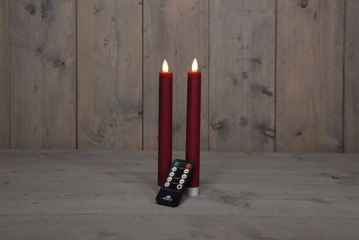 2 st flammamindre LED BURGUNDY rustika koniska vaxljus