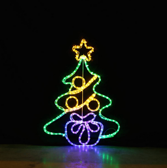 Julgran med present - LED-motiv 75x53