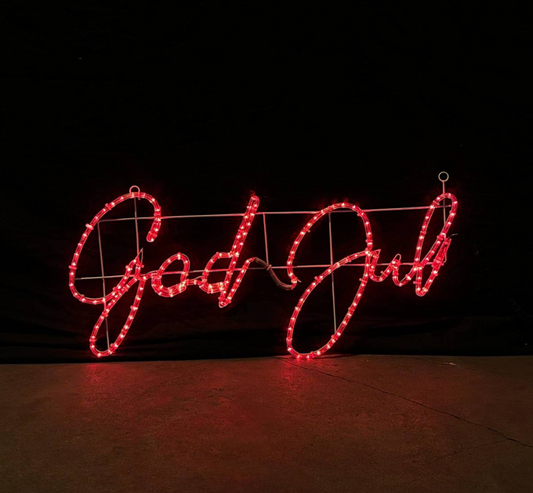 God Jul LED-skylt - Röd 100x48 cm